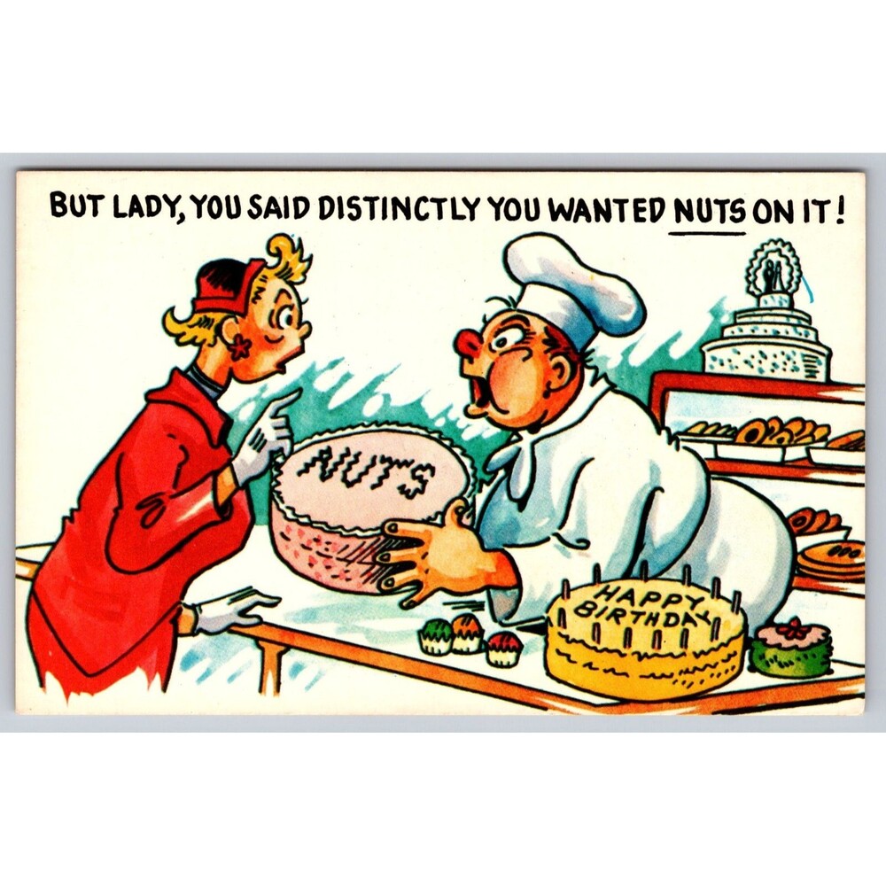 Vtg Comic Postcard Lustercomics 101 Baker Cake Wanted Nuts On It Tichnor Bros